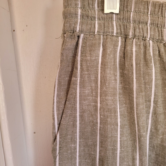 BeachLunchLounge Margo Green Striped Linen/Cotton Blend Cropped Wide Leg Pants L - Picture 6 of 9